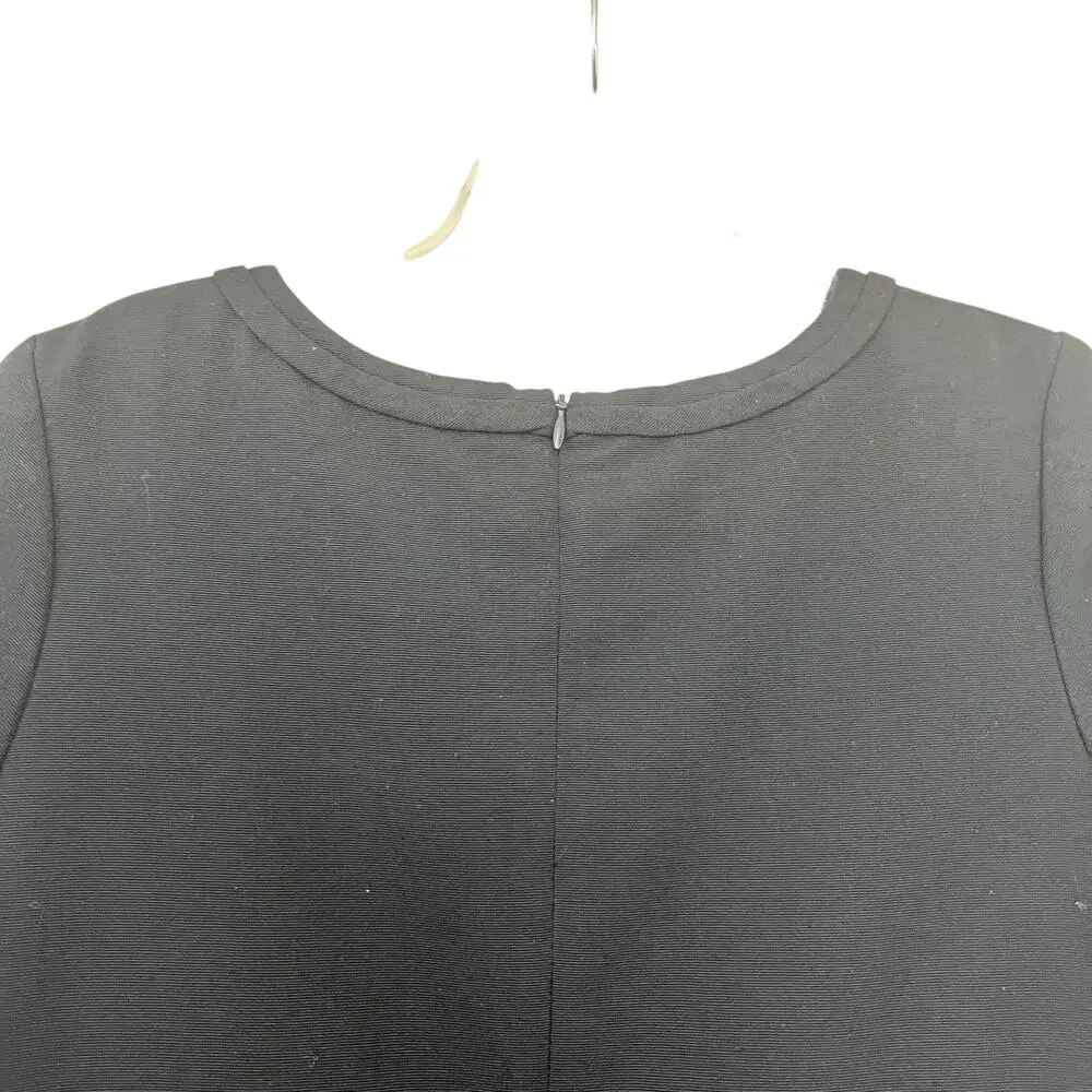 Orla Kiely Black Wool Short Sleeve Pleated Knee Length Sheath Dress Size 3